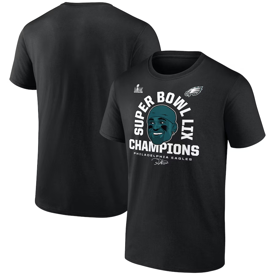 Men's Philadelphia Eagles Jalen Hurts Black Super Bowl LIX Champions T-Shirt Men's Philadelphia Eagles Jalen Hurts Black Super Bowl LIX Champions T-Shirt